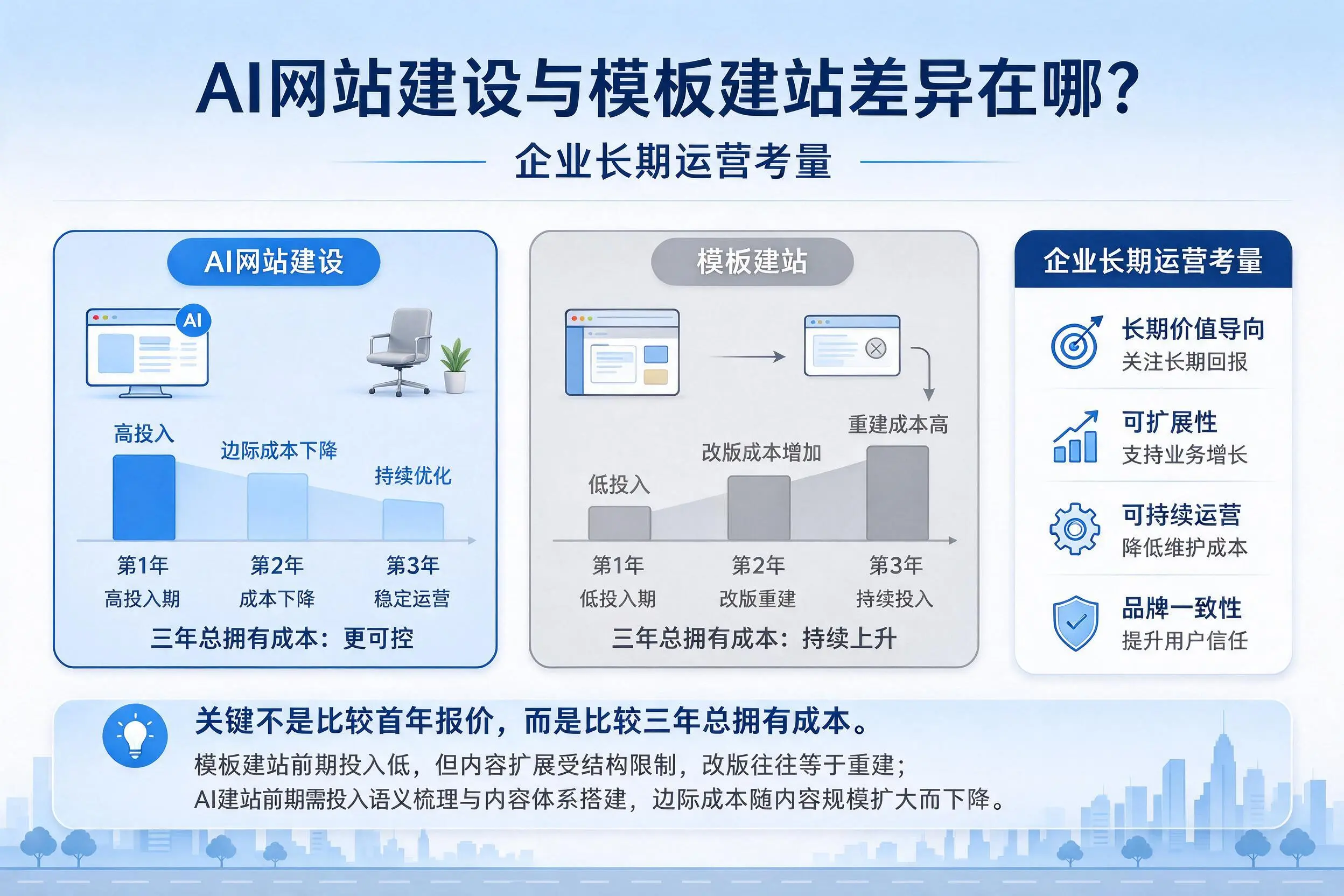 AI网站建设与模板建站差异在哪？桂林企业长期运营考量